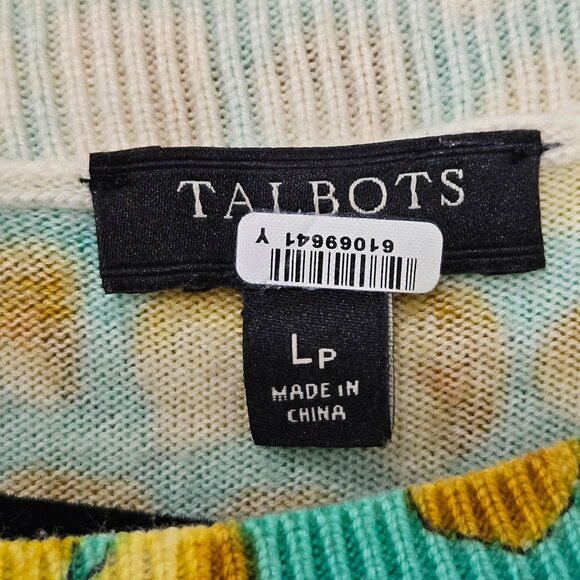 Talbots Sweater LP Faux Button-Back Pear Print Green Yellow Cottagecore - Picture 7 of 10